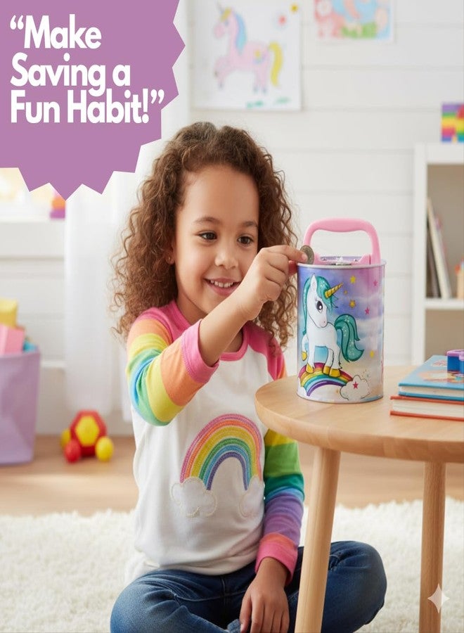 Right Metal Coin Money Bank for Kids | Durable Piggy Bank with Lock & Key | Reusable Savings Box Gift for Boys & Girls (Rainbow Whirl) - Image 5